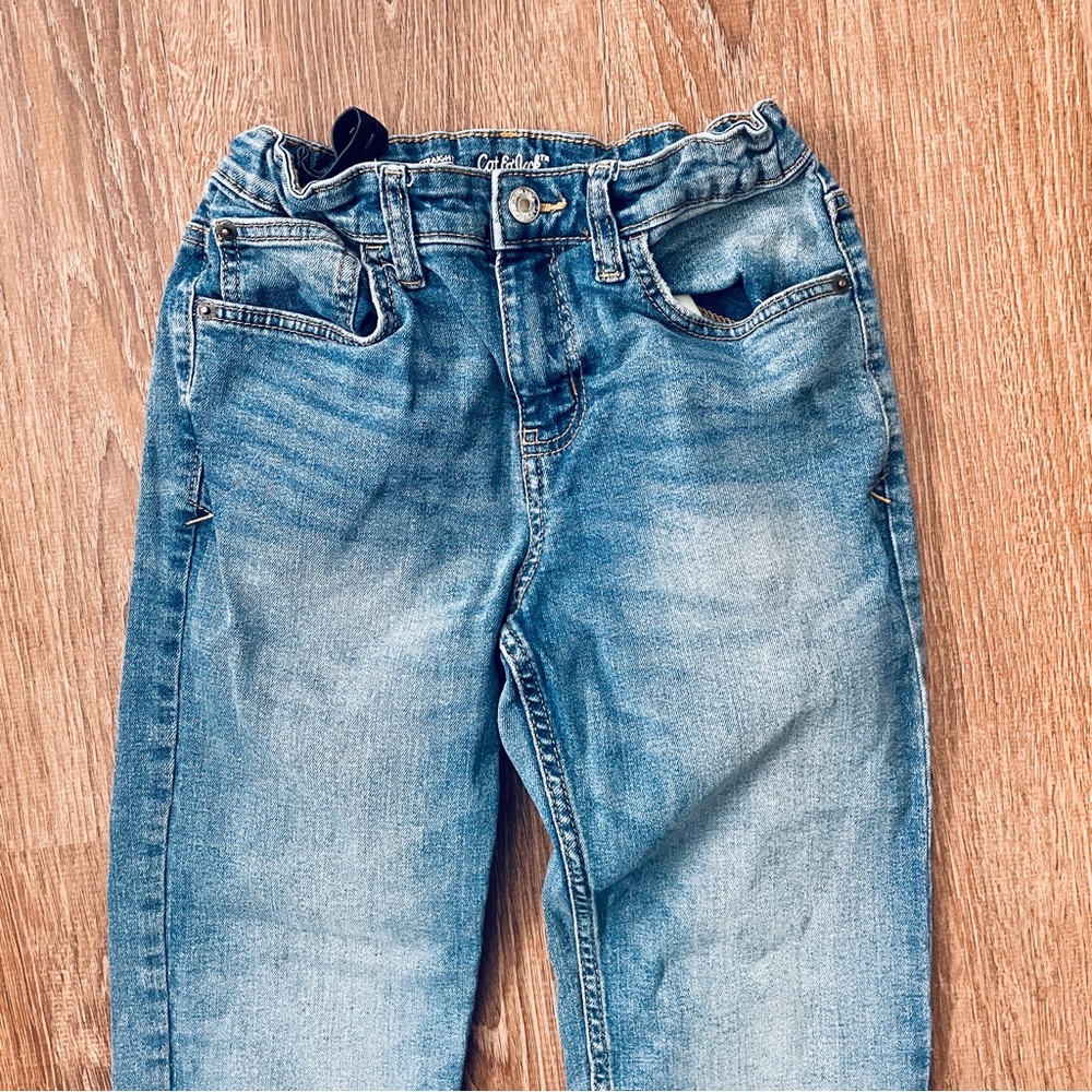 Cat & Jack Kids' Dark Blue Denim Stretch Straight Leg Jeans 12 Adjustable Waist - Picture 4 of 8